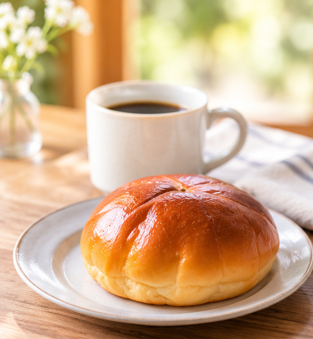 コーヒーとクリームパンの朝食